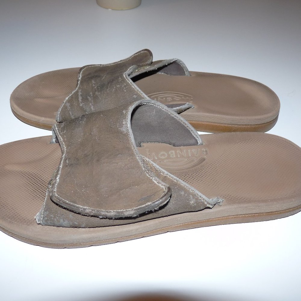 Rainbow Slides Sandals Brown Used Discontinued Rare Find Men's 14